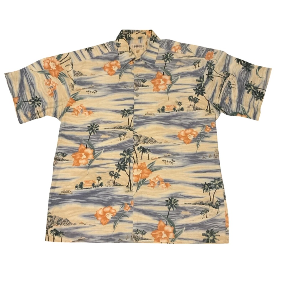 Campia Moda Mens M Tropical Island Hibiscus Cruise Ship Short Sleeve Button Shir